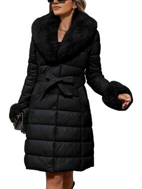 Stylish Women's Faux Leather Quilted Puffer Long Winter Coat - Warm & Chic